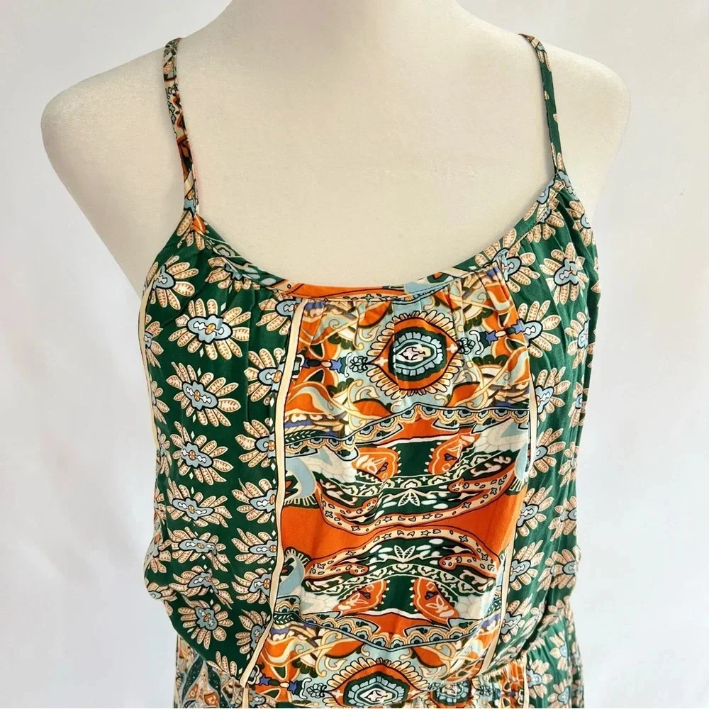 NWT Fashion Green Orange Paisley Bohemian Hippie Casual Dress Women Size Medium - Picture 3 of 14